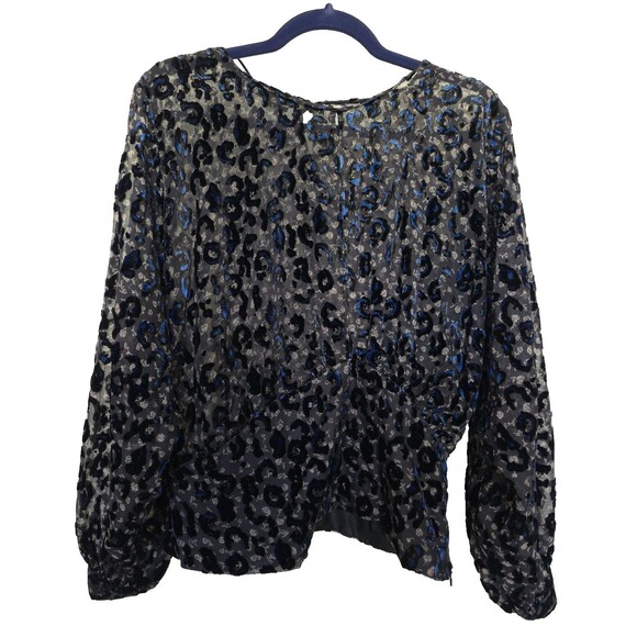 ZARA Burnout Velvet Abstract Print Blouse L Sexy Slits Dolman Sleeve Side Zip - Picture 1 of 10